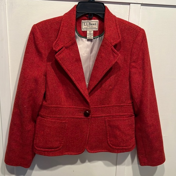 L.L.Bean Orange Herringbone Shetland Wool Tweed Blazer Jacket. 12 Petite - Picture 1 of 10